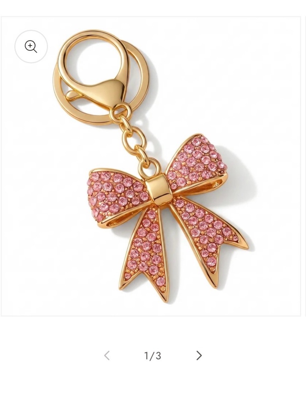 Gold-Tone Pink Crystal Bow Keychain Charm